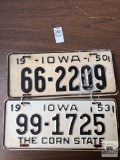 Two vintage Iowa 1950 and 1953 license plates