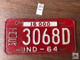 Indiana 1964 Truck license plate