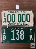 Two vintage Idaho license plates, 1965 and 1966