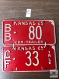 Two 1965 Kansas Trailer tags