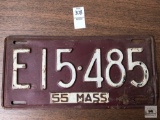 Massachusetts 1955 license plate