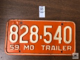 Missouri 1959 Trailer license plate