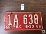 South Carolina P.S.C. 1966 license plate