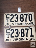 Two Virginia license plates, consecutive numbers #23-870 and 23-871