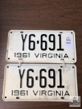 Pr of matched Virginia 1961 license plates