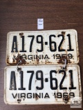 Pr of matched Virginia 1969 license plates