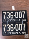 Pr of matched Virginia 1956 license plates