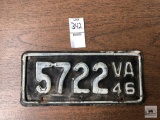 Vintage Virginia 1946 license plate