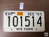 Wisconsin FARM 1965 license plate