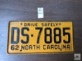 North Carolina 1962 license plate