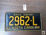 North Carolina 1961 license plate