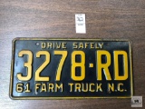 North Carolina 1961 FARM TRUCK license plate
