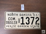 North Dakota 1961 COM. Trailer license plate