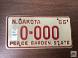 North Dakota 1966 license plate #0-000