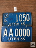 Two Utah 1965 license plates