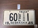 Nebraska 1965 Local Commercial Truck registration plate