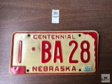 Nebraska 1966 Centennial registration plate with 1968 sticker