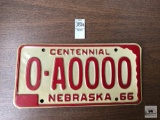 Nebraska 1966 Centennial license plate