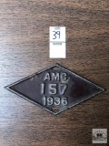 1936 diamond shape auto license badge