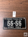 Farm Trailer 1962 Iowa Registration Plate