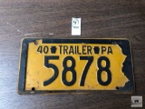 Pa 1940, Four character Trailer Registration Plate