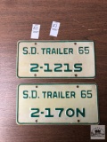 Two South Dakota Trailer License Plates, 1965