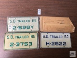 Three South Dakota Trailer License Plates, 1964 and 1965