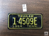 Tennessee 1964 Trailer Registration Plate