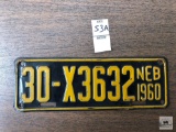 Nebraska 1960 Auto. registration plate