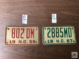 Two North Carolina, 1967 and 1968 License Plates