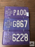 Three Pa Antique Historic Car License Plates
