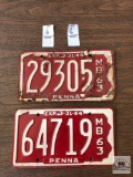 Two White lettering on red Motor Boat Pa registration plates