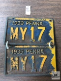 Two Vintage Pennsylvania 1939 License plates
