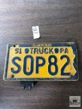 Vintage 1951 Pennsylvania Truck License Plate