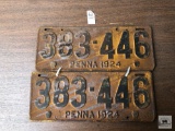 Pair vintage 1924 Pennsylvania license plates
