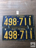 Two Vintage 1927 Pennsylvania Auto Tags