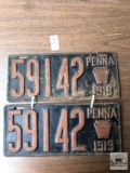 Two matched numbers 1918 Pennsylvania license plates