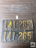 Two Vintage Pennsylvania 1923 License Plates