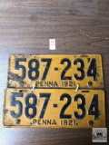 Two Vintage 1921 Pennsylvania Auto tags
