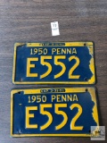 Two Vintage 1950 Pennsylvania Auto tags