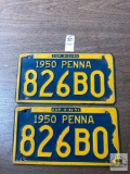 Two Vintage 1950 Pennsylvania Auto tags,826B0
