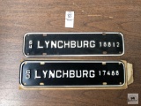 Two Lynchburg City license toppers, 1960 and 1964