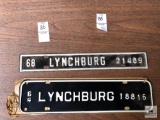 Two Lynchburg City license toppers, 1964 and 1968