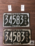 Two Pa Motor Boat Registration plates from 1956, Matching numbers