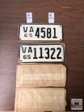 Two Vintage 1965 Virginia license plates, orig. wrappers