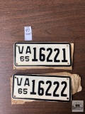 Two Vintage Virginia license plates, consecutive numbers