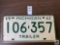 1962 Michigan Trailer plate