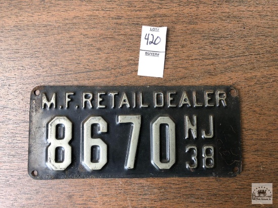 New Jersey Motor Fuel Retail Dealer Plate, 1938