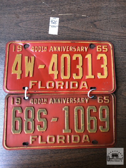 Two 400th Anniversary, 1965 Florida License Plates