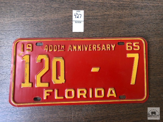 Florida 1965, yellow lettering on red license plate